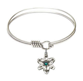 6 1/4 inch Round Eye Hook Rhodium Bangle Bracelet with a Sterling Silver Chastity charm.