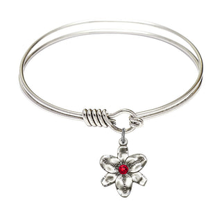 6 1/4 inch Round Eye Hook Rhodium Bangle Bracelet with a Sterling Silver Chastity charm.