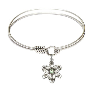 6 1/4 inch Round Eye Hook Rhodium Bangle Bracelet with a Sterling Silver Chastity charm.