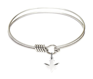 6 1/4 inch Round Eye Hook Rhodium Bangle Bracelet with a Sterling Silver Holy Spirit charm.