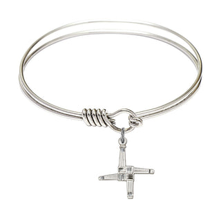6 1/4 inch Round Eye Hook Rhodium Bangle Bracelet with a Sterling Silver Saint Brigid Cross charm.