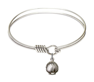 6 1/4 inch Round Eye Hook Rhodium Bangle Bracelet with a Sterling Silver Shell charm.
