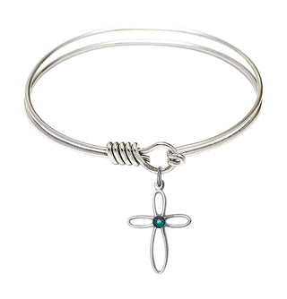 6 1/4 inch Round Eye Hook Rhodium Bangle Bracelet with a Sterling Silver Loop Cross charm.