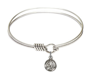 6 1/4 inch Round Eye Hook Rhodium Bangle Bracelet with a Sterling Silver Guardian Angel charm.