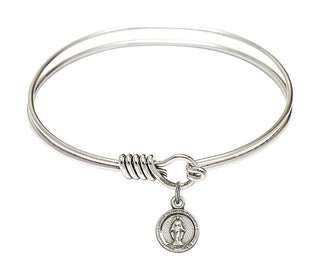 6 1/4 inch Round Eye Hook Rhodium Bangle Bracelet with a Sterling Silver Miraculous charm.