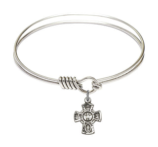 6 1/4 inch Round Eye Hook Rhodium Bangle Bracelet with a Sterling Silver 5-Way charm.