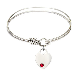 6 1/4 inch Round Eye Hook Rhodium Bangle Bracelet with a Sterling Silver Heart charm. Engraved Catholic Saint Jewelry