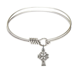 6 1/4 inch Round Eye Hook Rhodium Bangle Bracelet with a Sterling Silver Celtic Cross charm.