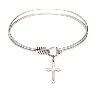 6 1/4 inch Round Eye Hook Rhodium Bangle Bracelet with a Sterling Silver Cross Charm charm.