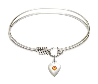 6 1/4 inch Round Eye Hook Rhodium Bangle Bracelet with a Sterling Silver Heart charm.