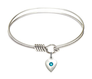6 1/4 inch Round Eye Hook Rhodium Bangle Bracelet with a Sterling Silver Heart charm.