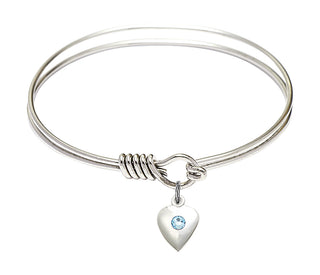 6 1/4 inch Round Eye Hook Rhodium Bangle Bracelet with a Sterling Silver Heart charm.