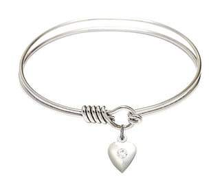 6 1/4 inch Round Eye Hook Rhodium Bangle Bracelet with a Sterling Silver Heart charm.