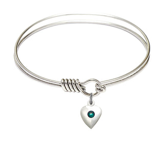 6 1/4 inch Round Eye Hook Rhodium Bangle Bracelet with a Sterling Silver Heart charm.