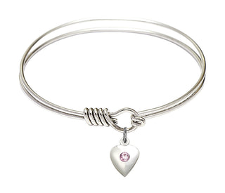 6 1/4 inch Round Eye Hook Rhodium Bangle Bracelet with a Sterling Silver Heart charm.