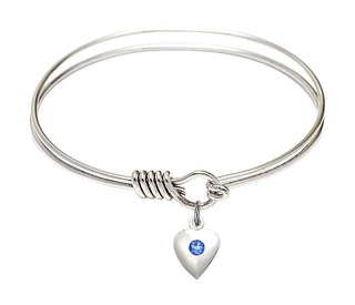 6 1/4 inch Round Eye Hook Rhodium Bangle Bracelet with a Sterling Silver Heart charm.