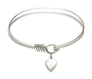 6 1/4 inch Round Eye Hook Rhodium Bangle Bracelet with a Sterling Silver Heart charm.