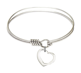 6 1/4 inch Round Eye Hook Rhodium Bangle Bracelet with a Sterling Silver Heart charm.