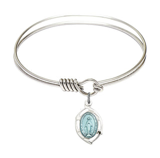 6 1/4 inch Round Eye Hook Rhodium Bangle Bracelet with a Sterling Silver Miraculous Leaf charm.