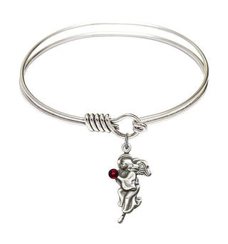 6 1/4 inch Round Eye Hook Rhodium Bangle Bracelet with a Sterling Silver Guardian Angel charm.