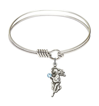 6 1/4 inch Round Eye Hook Rhodium Bangle Bracelet with a Sterling Silver Guardian Angel charm.