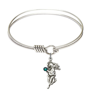 6 1/4 inch Round Eye Hook Rhodium Bangle Bracelet with a Sterling Silver Guardian Angel charm.