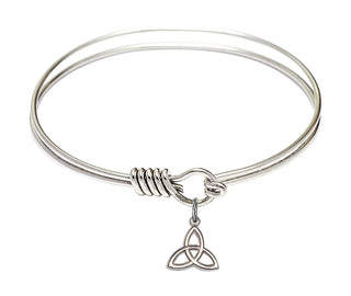 6 1/4 inch Round Eye Hook Rhodium Bangle Bracelet with a Sterling Silver Trinity Irish Knot charm.