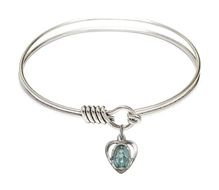 6 1/4 inch Round Eye Hook Rhodium Bangle Bracelet with a Sterling Silver Miraculous Heart charm.