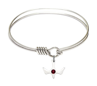 6 1/4 inch Round Eye Hook Rhodium Bangle Bracelet with a Sterling Silver Holy Spirit charm.