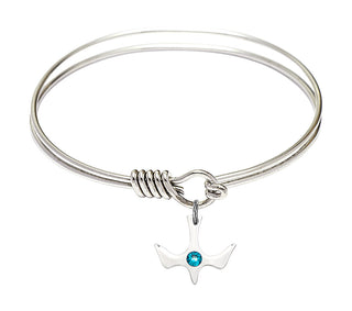 6 1/4 inch Round Eye Hook Rhodium Bangle Bracelet with a Sterling Silver Holy Spirit charm.