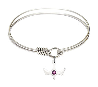 6 1/4 inch Round Eye Hook Rhodium Bangle Bracelet with a Sterling Silver Holy Spirit charm.