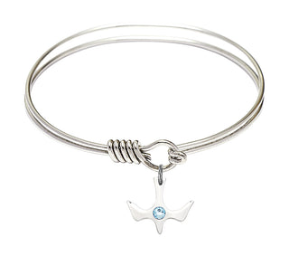 6 1/4 inch Round Eye Hook Rhodium Bangle Bracelet with a Sterling Silver Holy Spirit charm.
