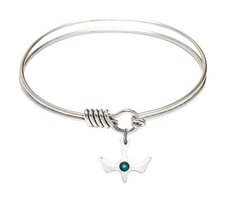 6 1/4 inch Round Eye Hook Rhodium Bangle Bracelet with a Sterling Silver Holy Spirit charm.