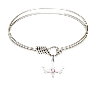 6 1/4 inch Round Eye Hook Rhodium Bangle Bracelet with a Sterling Silver Holy Spirit charm.