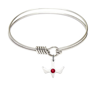 6 1/4 inch Round Eye Hook Rhodium Bangle Bracelet with a Sterling Silver Holy Spirit charm.