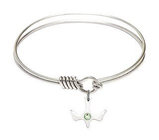 6 1/4 inch Round Eye Hook Rhodium Bangle Bracelet with a Sterling Silver Holy Spirit charm.