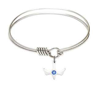 6 1/4 inch Round Eye Hook Rhodium Bangle Bracelet with a Sterling Silver Holy Spirit charm.