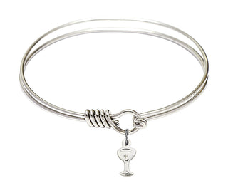 6 1/4 inch Round Eye Hook Rhodium Bangle Bracelet with a Sterling Silver Chalice charm.