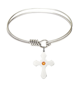 6 1/4 inch Round Eye Hook Rhodium Bangle Bracelet with a Sterling Silver Cross charm.