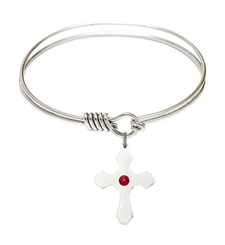 6 1/4 inch Round Eye Hook Rhodium Bangle Bracelet with a Sterling Silver Cross charm.