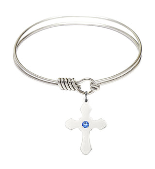 6 1/4 inch Round Eye Hook Rhodium Bangle Bracelet with a Sterling Silver Cross charm.