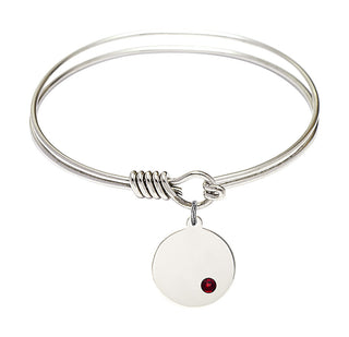 6 1/4 inch Round Eye Hook Rhodium Bangle Bracelet with a Sterling Silver Plain Disc charm.