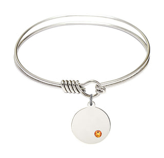 6 1/4 inch Round Eye Hook Rhodium Bangle Bracelet with a Sterling Silver Plain Disc charm.