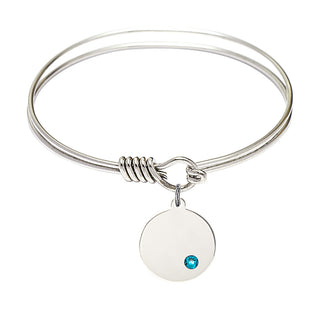 6 1/4 inch Round Eye Hook Rhodium Bangle Bracelet with a Sterling Silver Plain Disc charm.