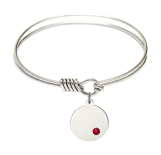 6 1/4 inch Round Eye Hook Rhodium Bangle Bracelet with a Sterling Silver Plain Disc charm.