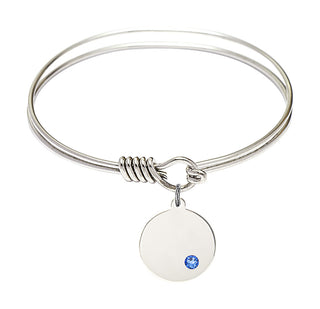 6 1/4 inch Round Eye Hook Rhodium Bangle Bracelet with a Sterling Silver Plain Disc charm.