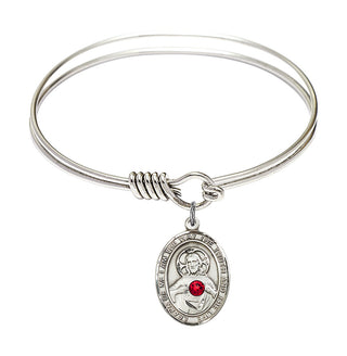 6 1/4 inch Round Eye Hook Rhodium Bangle Bracelet with a Sterling Silver Scapular charm.