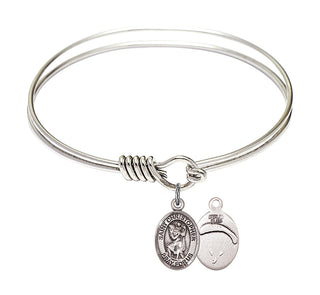6 1/4 inch Round Eye Hook Rhodium Bangle Bracelet with a Sterling Silver Saint Christopher/Paratroopers charm.