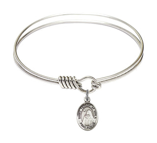 6 1/4 inch Round Eye Hook Rhodium Bangle Bracelet with a Sterling Silver Saint Teresa of Avila charm. Engraved Catholic Saint Jewelry