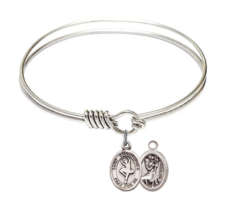 6 1/4 inch Round Eye Hook Rhodium Bangle Bracelet with a Sterling Silver Saint Christopher/Dance charm.